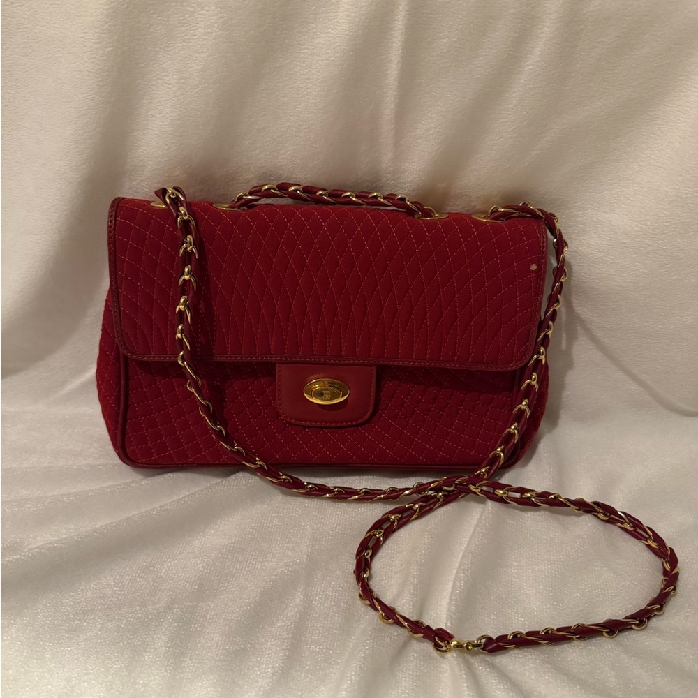 Vintage Red Quilted Fabric Bally Bag